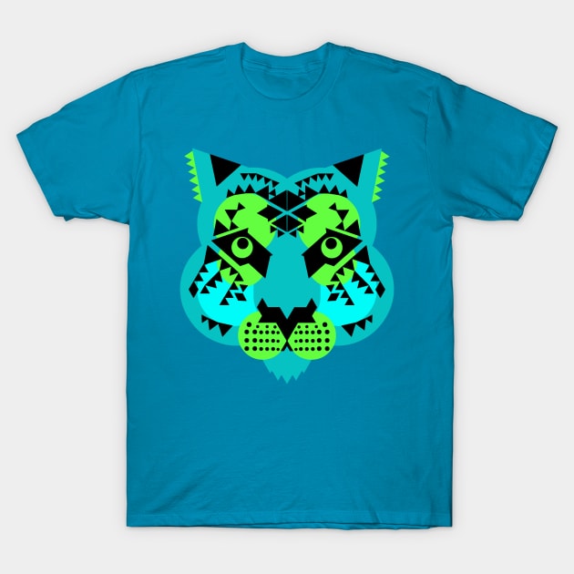 Tiger Face, Blue and Green T-Shirt by AnimalMagic